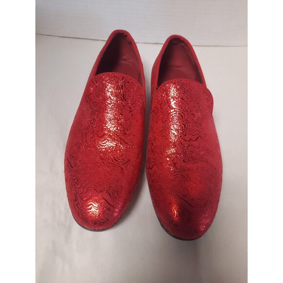 Royal Shoes Red Wavy Print Smoking Red Bottom Slip On Mens Dress Shoes 8 LF-8872 - Picture 1 of 9